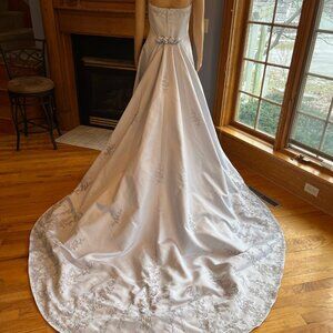 Casablanca Gray Satin Beads Detachable Train Wedding Dress Bridal Gown Size 14